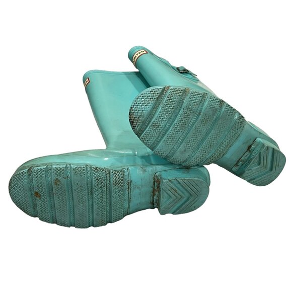 Hunter Original Kids Gloss Rain Boots Size 4 Teal Aqua Blue Adjustable Strap - Picture 7 of 7